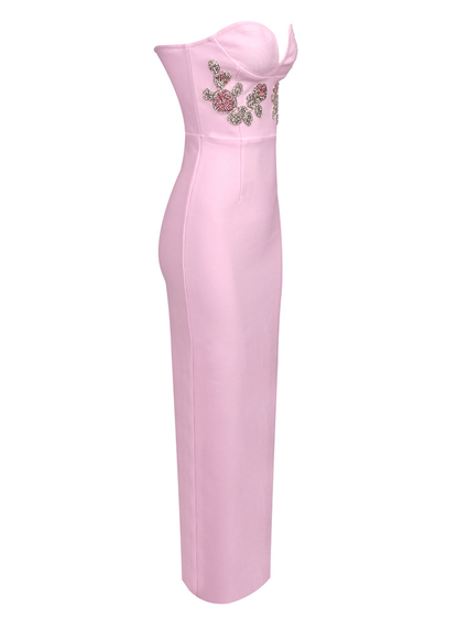 Larissa Floral Embroidery Strapless Maxi Dress In Pink