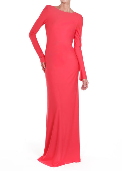 Jenesis Long Sleeve Backless Maxi Dress In Red