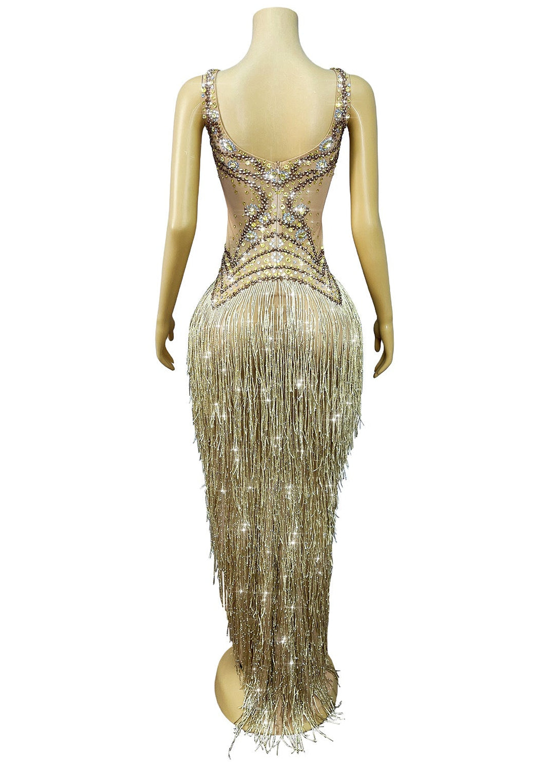 Kreutzix Crystal Fringe Split Maxi Dress
