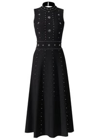 Jonay Studded A Line Midi Dress In Black