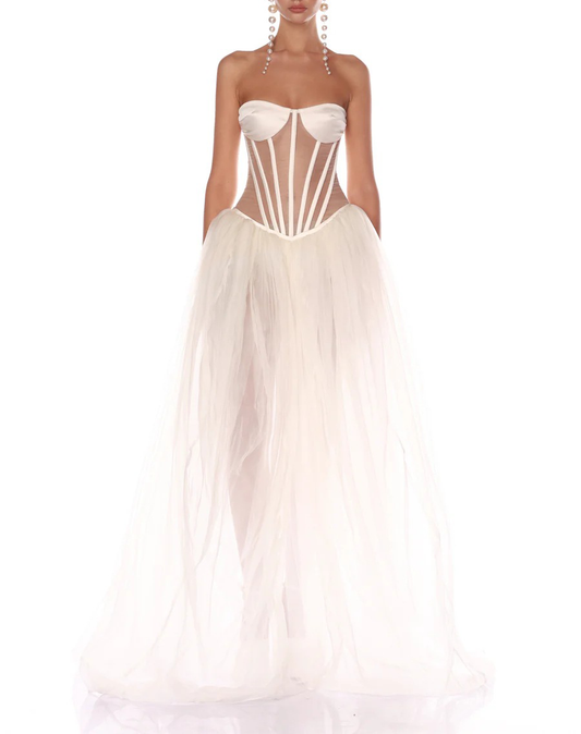 Keats Strapless Maxi Dress In White