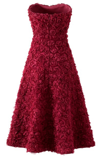 Ionocraft Strapless Floral A Line Midi Dress In Red