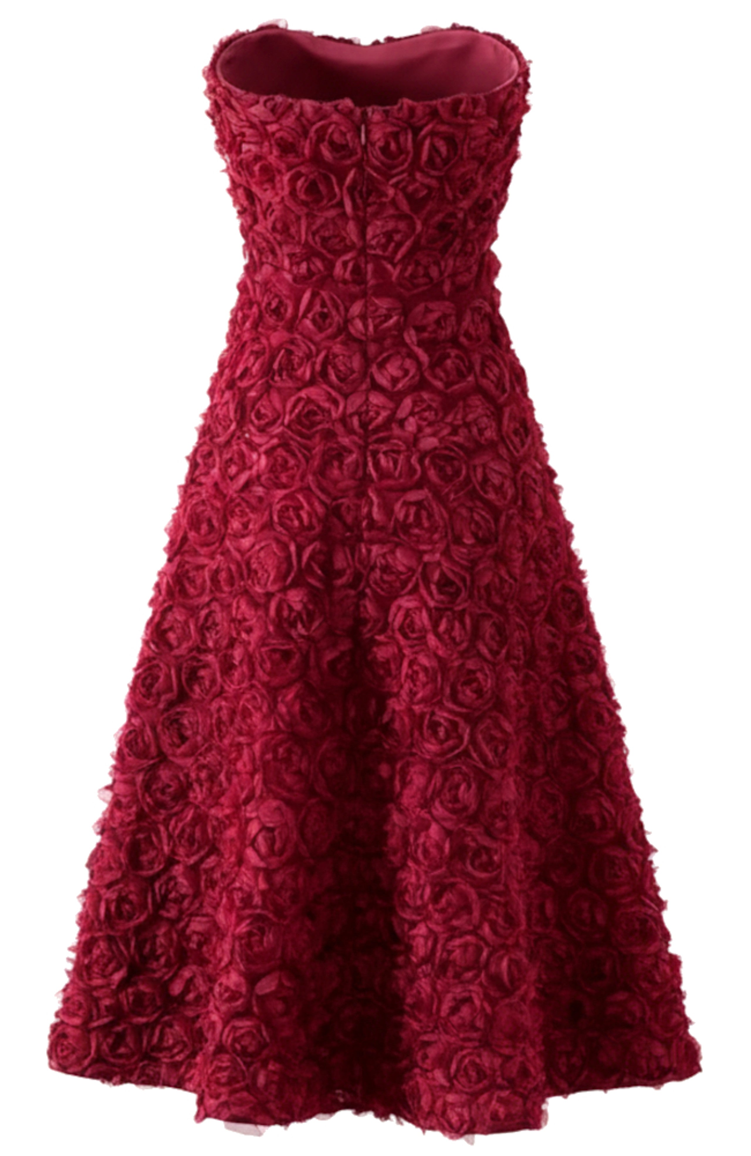 Ionocraft Strapless Floral A Line Midi Dress In Red