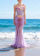 Isoclinal One Shoulder Floral Maxi Dress In Lavender