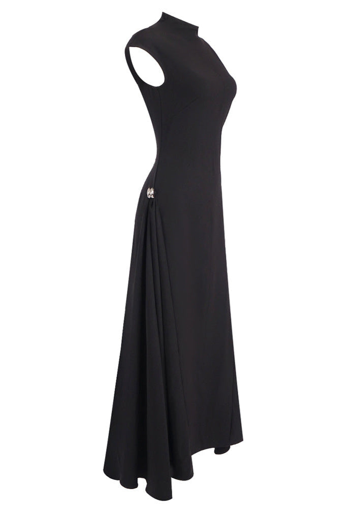 Quintus Sleeveless Irregular Hem Maxi Dress In Black