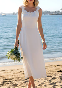 Grabrola Floral Neckline A Line Midi Dress In White