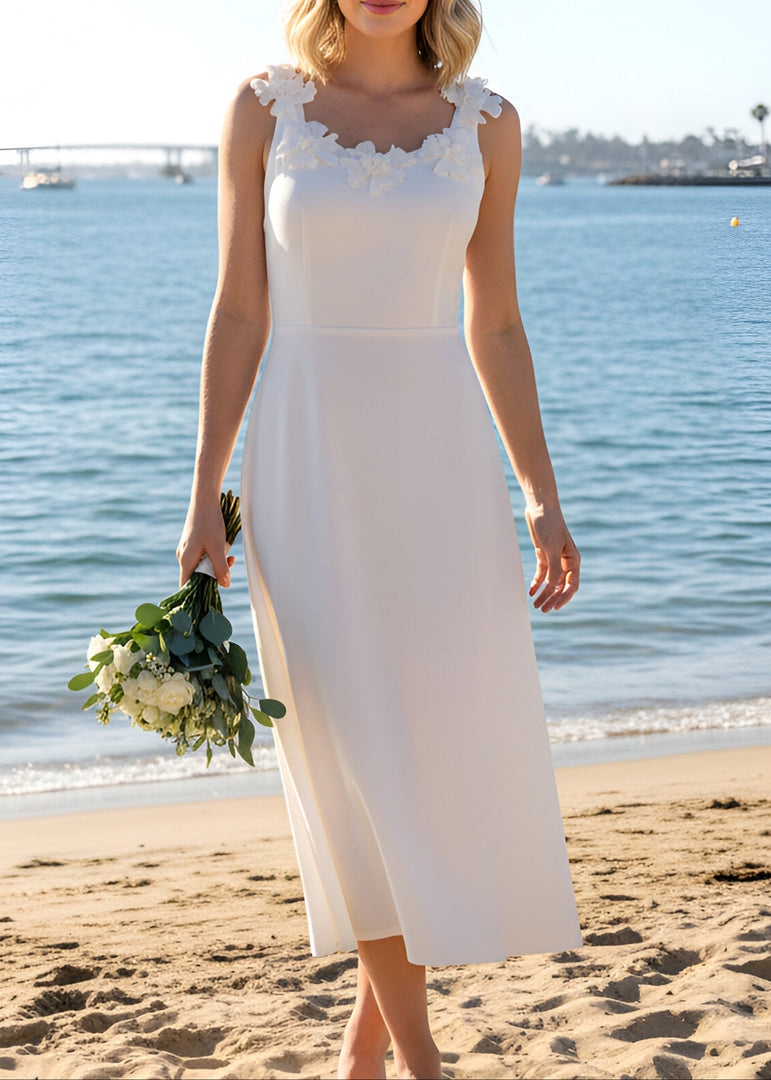 Grabrola Floral Neckline A Line Midi Dress In White