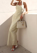 Revelle Halter Button Detail Maxi Dress In Ivory