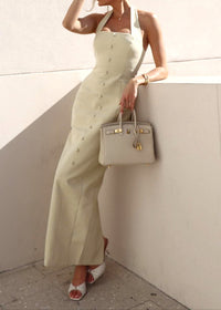 Revelle Halter Button Detail Maxi Dress In Ivory