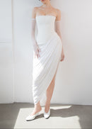 Exodar Strapless Draped Corset Maxi Dress In White