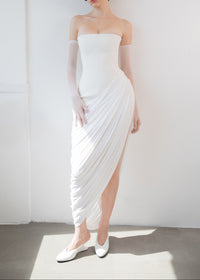 Exodar Strapless Draped Corset Maxi Dress In White