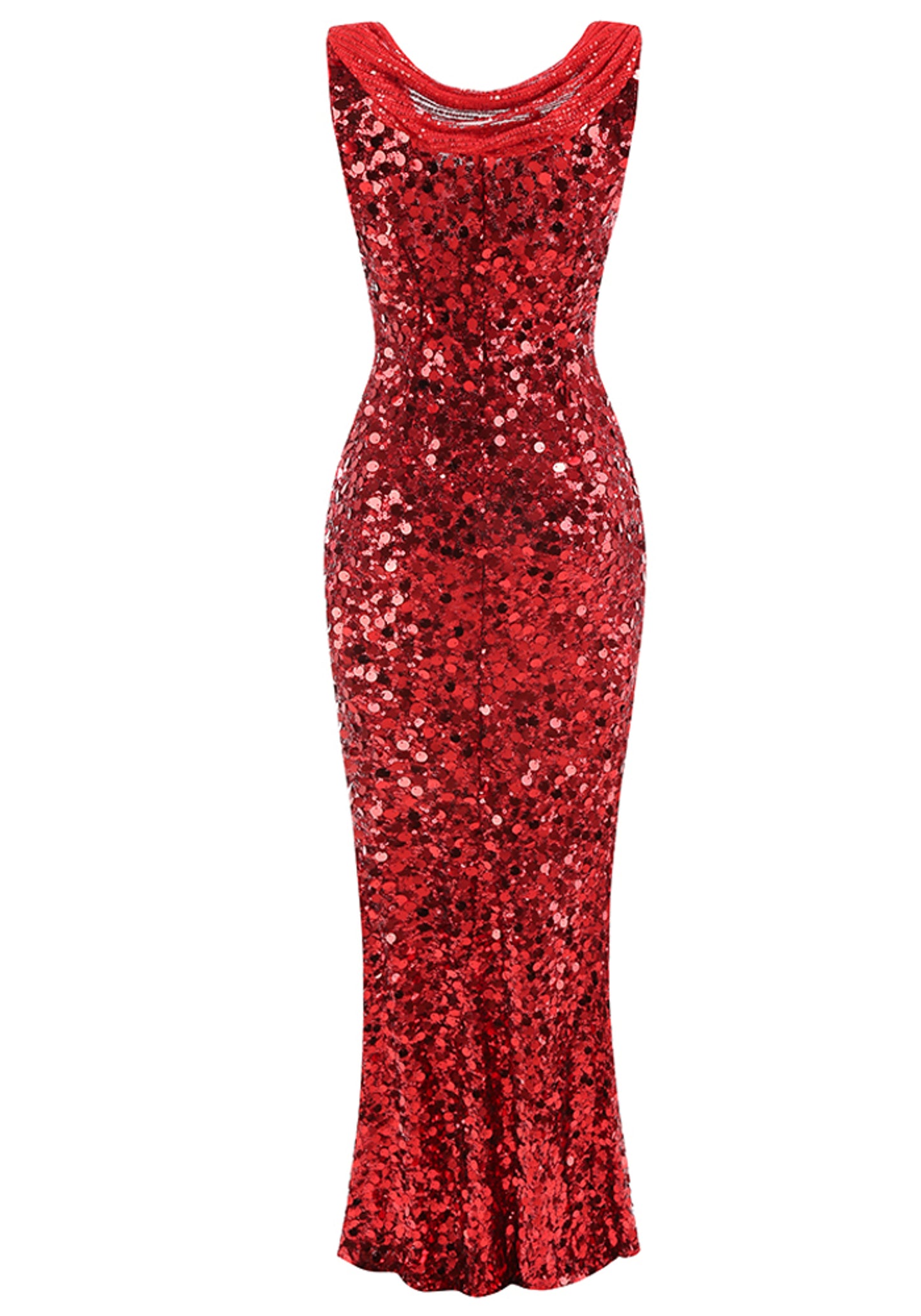 Cambrie Draped Sequin Maxi Dress In Red Silver