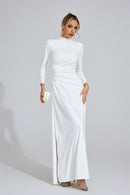 Calyx Long Sleeves Draped Detail Maxi Dress In White