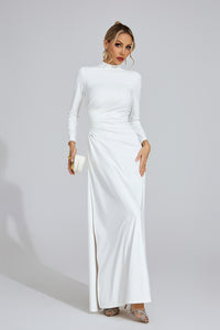 Calyx Long Sleeves Draped Detail Maxi Dress In White