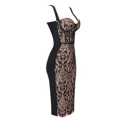 Shalise Lace Strap Midi Dress In Black