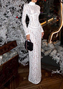 Heyren Long Sleeve Structured Lace Maxi Dress In White