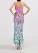 Jryxan Strapless Gradient Floral Maxi Dress