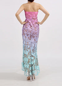Jryxan Strapless Gradient Floral Maxi Dress