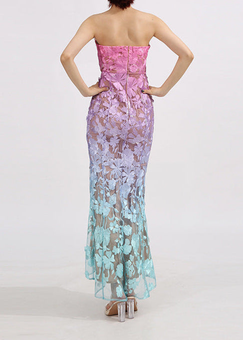 Jryxan Strapless Gradient Floral Maxi Dress
