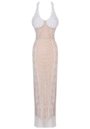 Cyvra Halter Pearl Maxi Dress In Nude