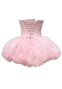 Alviva Strapless Floral Corset Bubble Mini Dress In Pink