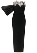 Khalifa Bardot Crystal Flower Maxi Dress In Black