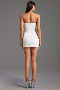 Wrythas Sleeveless Diamond Tassels Mini Dress In White