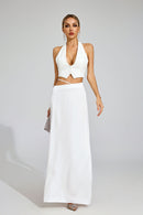 Susie Silk Crop Top Maxi Skirts 2 Pieces Sets In White