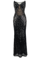 Solum Strapless Embellished Mesh Sequin Maxi Dress In Black