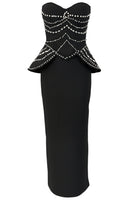 Incandor Strapless Crystal Embellished Corset Maxi Dress In Black