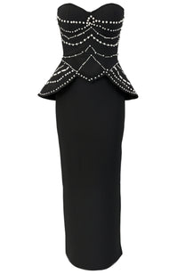 Incandor Strapless Crystal Embellished Corset Maxi Dress In Black