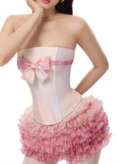 Haelira Strapless Ruffle Corset Two Piece Dress In Pink
