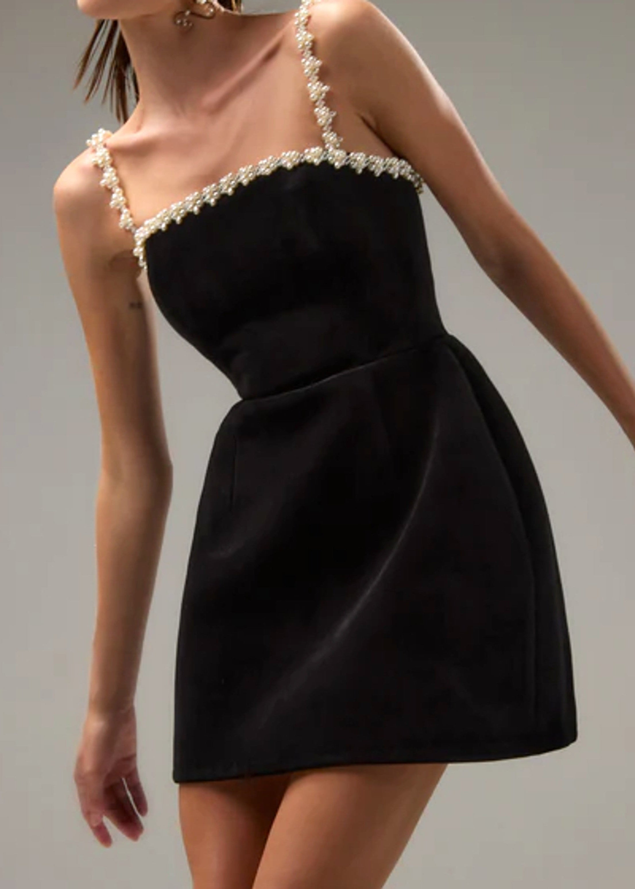 Brynara Pearl Detail A Line Dress In Black