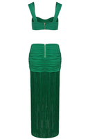 Hryonth Draped Ruffle Tassel Two Piece Maxi Dress In Green