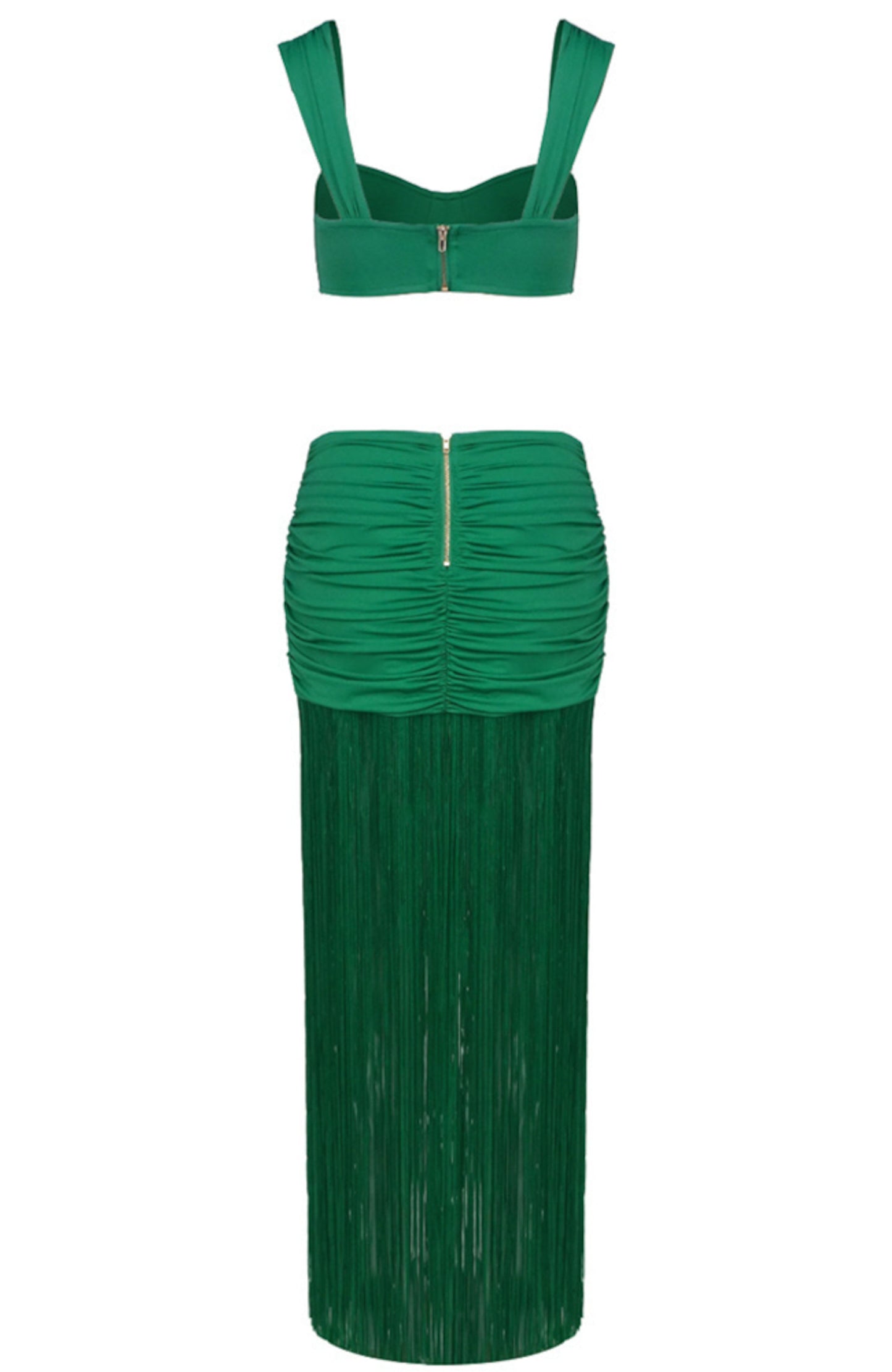 Hryonth Draped Ruffle Tassel Two Piece Maxi Dress In Green