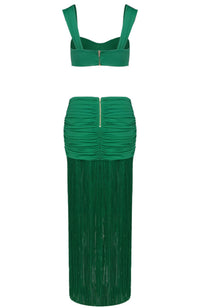 Hryonth Draped Ruffle Tassel Two Piece Maxi Dress In Green