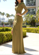 Faridoon Long Sleeve Crystal Maxi Dress In Green