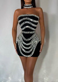 Yorick Strapless Crystal Trim Dress In Black