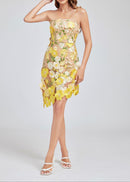 Paprika Strapless Embroidered Flower Mini Dress