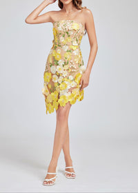 Paprika Strapless Embroidered Flower Mini Dress