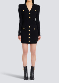 Sable Black Short Knitted Mini Dress With Gold Buttons