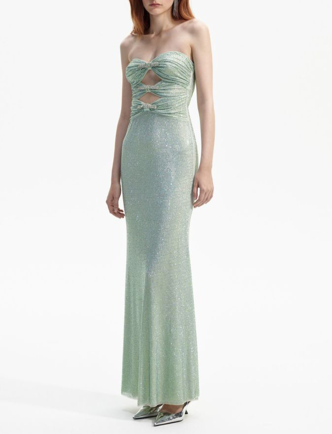 Radek Mint Rhinestone Strapless Maxi Dress