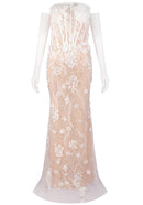 Reviancy Strapless Floral Lace Sequin Maxi Dress In White