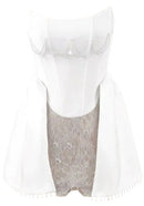 Afzal Strapless Pearl Lace A Line Mini Dress In White