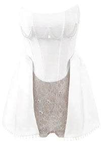 Afzal Strapless Pearl Lace A Line Mini Dress In White