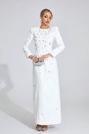 Bethel Long Sleeve Crystal A Line Maxi Dress In White