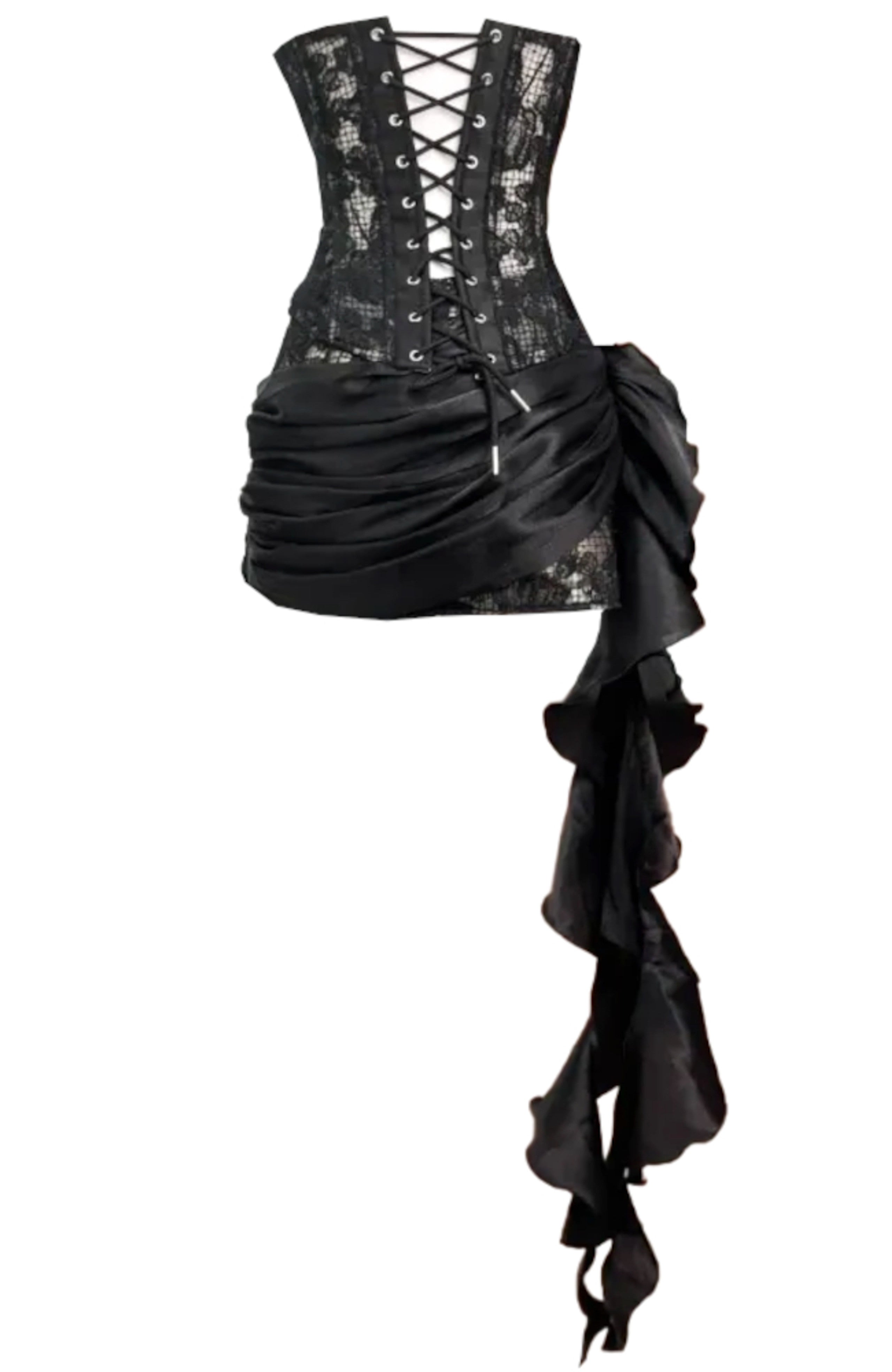 Akeelah Strapless Lace Corset Two Piece Mini Dress In Black