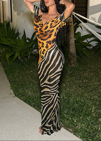 Hryonix Cowl Neck Leopard Maxi Dress