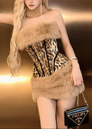 Eormengard Leopard Fur Sequin Skirt Set
