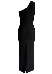 Wiebke One Shoulder Crystal Floral Detail Maxi Dress In Black